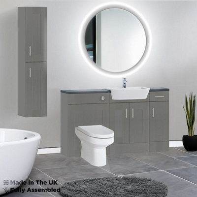 1500mm Set With Noir Gloss Worktop, No Sanitaryware Or Cistern - Cambridge Solid Wood Dust Grey Price Comparisons | Compare The Build