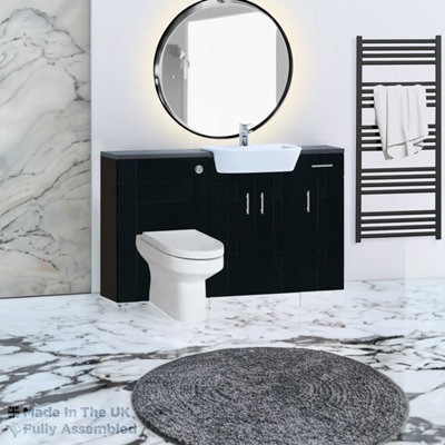 1500mm Set With Noir Gloss Worktop, No Sanitaryware Or Cistern - Cartmel Woodgrain Anthracite Price Comparisons | Compare The Build