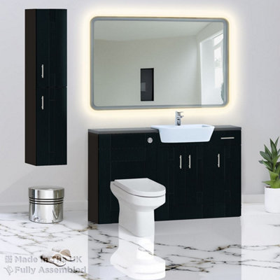 1500mm Set With Noir Gloss Worktop, No Sanitaryware Or Cistern - Cartmel Woodgrain Anthracite Price Comparisons | Compare The Build