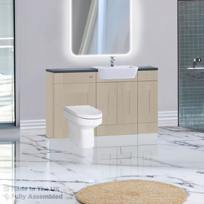 1500mm Set With Noir Gloss Worktop, No Sanitaryware Or Cistern - Cartmel Woodgrain Cashmere Price Comparisons | Compare The Build