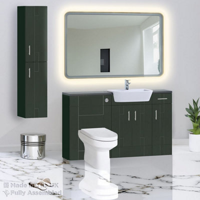 1500mm Set With Noir Gloss Worktop, No Sanitaryware Or Cistern - Cartmel Woodgrain Fir Green Price Comparisons | Compare The Build
