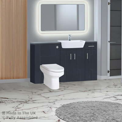 1500mm Set With Noir Gloss Worktop, No Sanitaryware Or Cistern - Cartmel Woodgrain Indigo Price Comparisons | Compare The Build