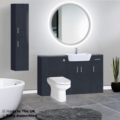 1500mm Set With Noir Gloss Worktop, No Sanitaryware Or Cistern - Cartmel Woodgrain Indigo Price Comparisons | Compare The Build