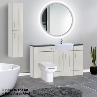 1500mm Set With Noir Gloss Worktop, No Sanitaryware Or Cistern - Cartmel Woodgrain Light Grey Price Comparisons | Compare The Build