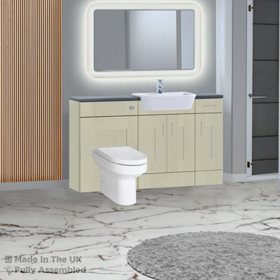 1500mm Set With Noir Gloss Worktop, No Sanitaryware Or Cistern - Cartmel Woodgrain Sage Green Price Comparisons | Compare The Build