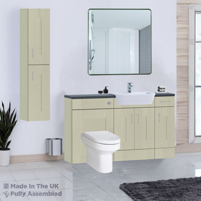 1500mm Set With Noir Gloss Worktop, No Sanitaryware Or Cistern - Cartmel Woodgrain Sage Green Price Comparisons | Compare The Build