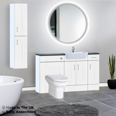 1500mm Set With Noir Gloss Worktop, No Sanitaryware Or Cistern - Cartmel Woodgrain White Price Comparisons | Compare The Build