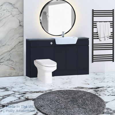 1500mm Set With Noir Gloss Worktop, No Sanitaryware Or Cistern - Lucente Matt Indigo Price Comparisons | Compare The Build