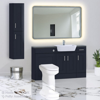 1500mm Set With Noir Gloss Worktop, No Sanitaryware Or Cistern - Oxford Matt Indigo Price Comparisons | Compare The Build