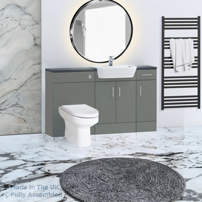 1500mm Set With Noir Gloss Worktop, No Sanitaryware Or Cistern - Vivo Gloss Dust Grey Price Comparisons | Compare The Build
