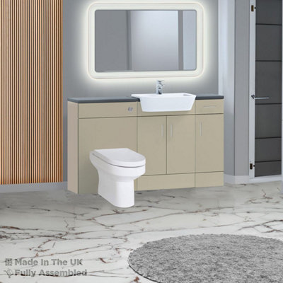1500mm Set With Noir Gloss Worktop, No Sanitaryware Or Cistern - Vivo Matt Cashmere Price Comparisons | Compare The Build