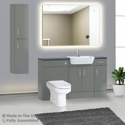 1500mm Set With Noir Gloss Worktop, No Sanitaryware Or Cistern - Vivo Matt Dust Grey Price Comparisons | Compare The Build