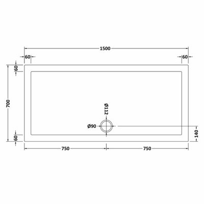 1500mm x 700mm Premium Slip Resistant Rectangular Shower Tray - White