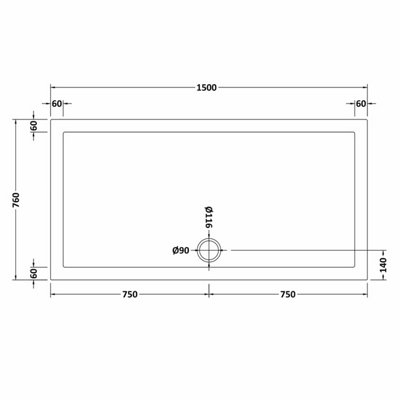 1500mm x 760mm Premium Slip Resistant Rectangular Shower Tray - White