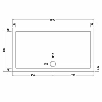 1500mm x 800mm Premium Slip Resistant Rectangular Shower Tray - White