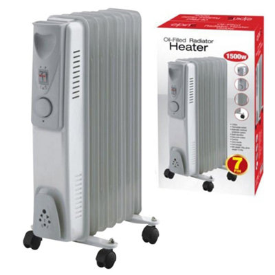 1500w 7 Fin Portable Oil Filled Radiator Heater Electrical Caravan Office  Home White | DIY at Bu0026Q