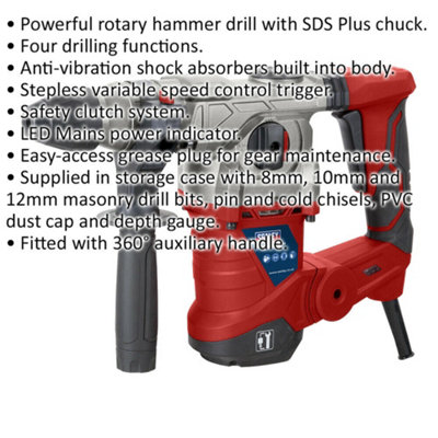 thumbnail image 2 of Victeche SDS Plus Rotary Hammer Drill – 900W, 3 Function, Variable Speed, VP10313A 2 of 6