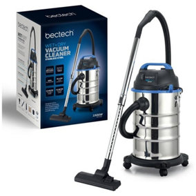 1500W Wet and Dry Vacuum Carpet Cleaner 30 Litre Stainless Steel 4 Castor Wheels
