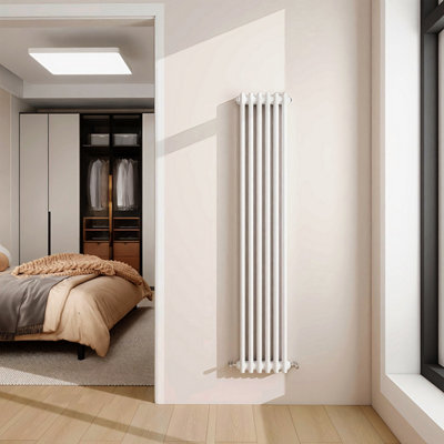 1500x290mm Vertical Traditional 2 Column Cast Iron Style Radiator White