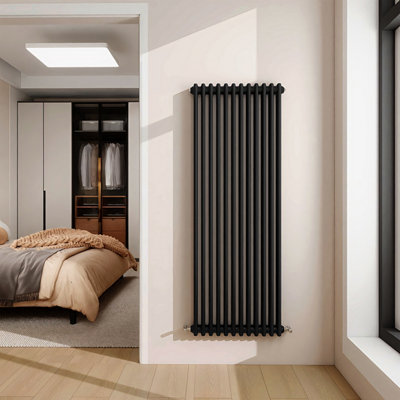 1500x560mm Vertical Traditional 2 Column Cast Iron Style Radiator Black