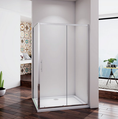 SKY Bathroom 1500x760mm Sliding Shower Enclosure Door Glass Screen Side Panel Cubicle