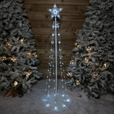 150cm 5ft White Metal Maypole Tree with 106 Rainbow LED Wire Lights and Remote