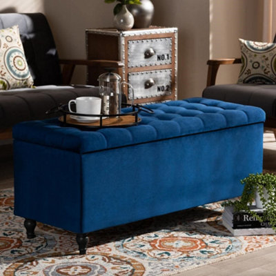 150cm Cubed Ottoman Storage Box in Soft Holland Plush Velvet with Black Wooden Legs Sapphire Blue Multi Functional Blanket Box DIY at B Q