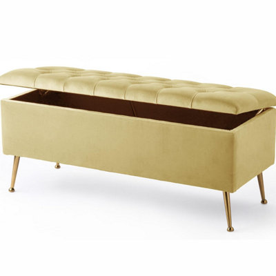 150cm French Chesterfield Upholstered Footstool - End of Bed Table - Cream Shoe storage Bench with Metal Legs