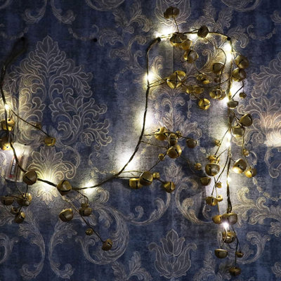 150cm Pre-Lit Hanging Garland Decorations Golden Bells with 20 Warm White LEDs - 6