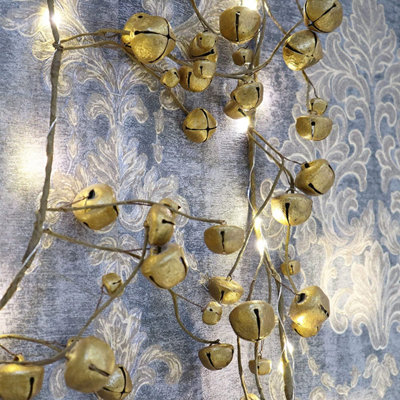 150cm Pre-Lit Hanging Garland Decorations Golden Bells with 20 Warm White LEDs - 7