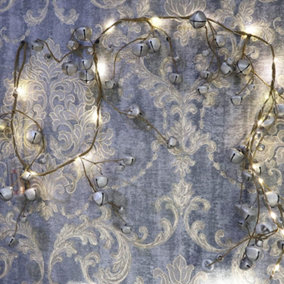 150cm Pre-Lit Hanging Garland Decorations Silver Bells with 20 Warm White LEDs