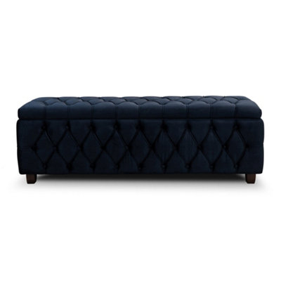 150cm Riga Ottoman Storage Box with Wooden Legs, Black Velvet ...