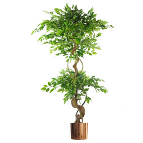 150cm Twisted Trunk Artificial Japanese Fruticosa Ficus Tree Copper Planter