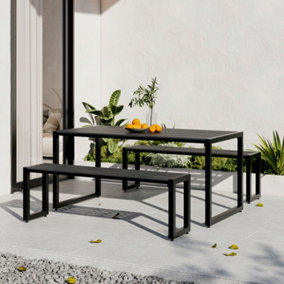 150cm W Outdoor Garden Wooden and Metallic Table and Benches Set with 42 mm Parasol Hole