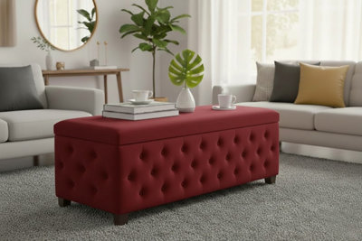 150cm Wide Empire Ottoman Storage Box with Legs, Red Velvet ...