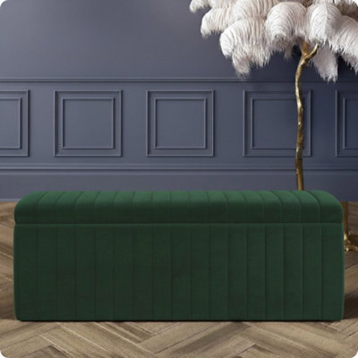 150cm Wide Lux Ottoman Storage Box, Forest Green Velvet Upholstered ...