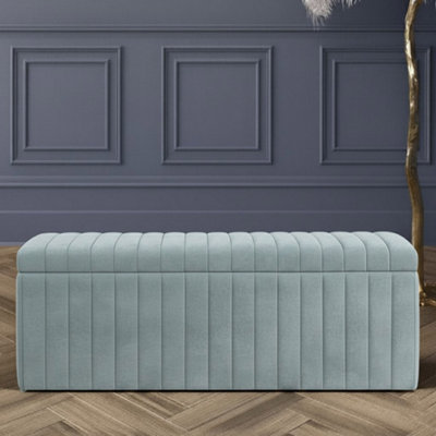 150cm Wide Lux Ottoman Storage Box, Silver Velvet Upholstered Full ...