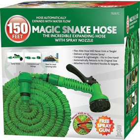 150Ft Garden Snake Hose - Expandable, Flexible Hose Pipe, Also Includes Spray Gun Nozzle & Connectors, Space Saving