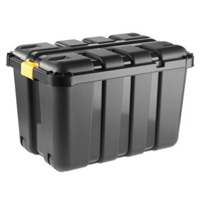 150L Heavy duty Black Plastic Nesting Wheeled Storage trunk with Lid