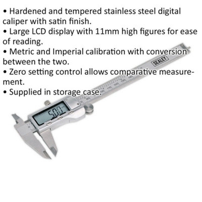 150mm Digital Vernier Calipers - Hardened & Tempered - LCD Display - Case