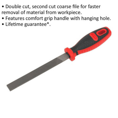 150mm Flat Engineers Hand File - Double Cut - Coarse - Comfort Grip Handle