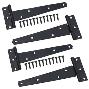 150mm Heavy Duty T Tee Hinges for Doors + Gates with Fixing Screws 4pc