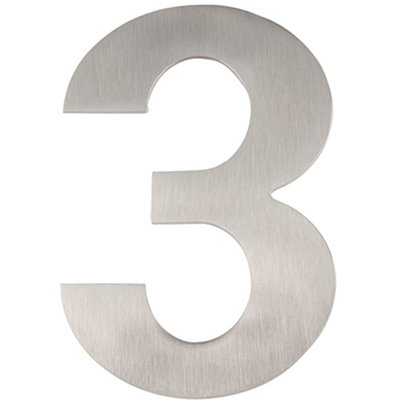 150mm Satin Stainless Steel Door Numeral - Number 3 Premium Quality Large House Sign