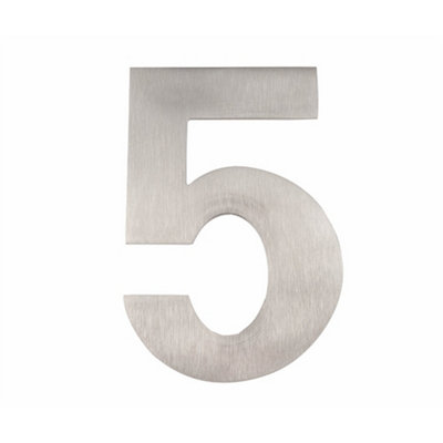 150mm Satin Stainless Steel Door Numeral - Number 5 Premium Quality Large House Sign