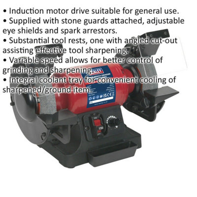 150mm Variable Speed Bench Grinder with 250W Motor and Dual Stones for ...