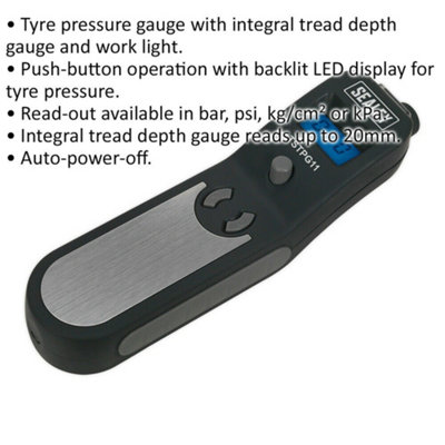 150psi Digital Tyre Pressure Gauge & Tread Depth Reader - LCD Display Portable