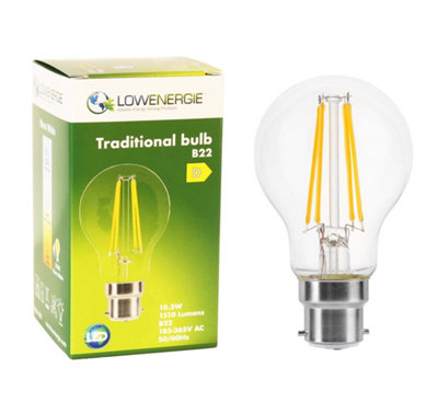 150w Equivalent LED Traditional Looking Filament Light Bulb A60 GLS B22 Bayonet 10.5w LED - Warm White