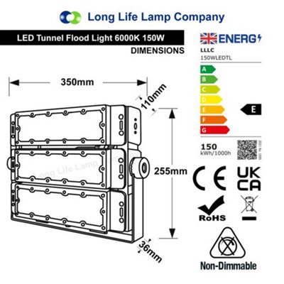 150w LED Tunnel Light 6000k IP65 High Brightness Flood Light