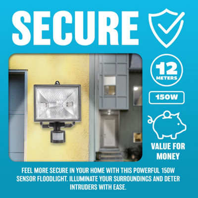 150W Sensor Light Security Watt Floodlight Outdoor Halogen Perfect For Garden Garage Forecourt Pir Motion Waterproof Rustproof - 6