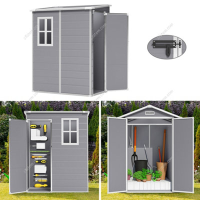 152cm W Grey Plastic Outdoor Garden Storage Shed with Window and Lockable Door - 4